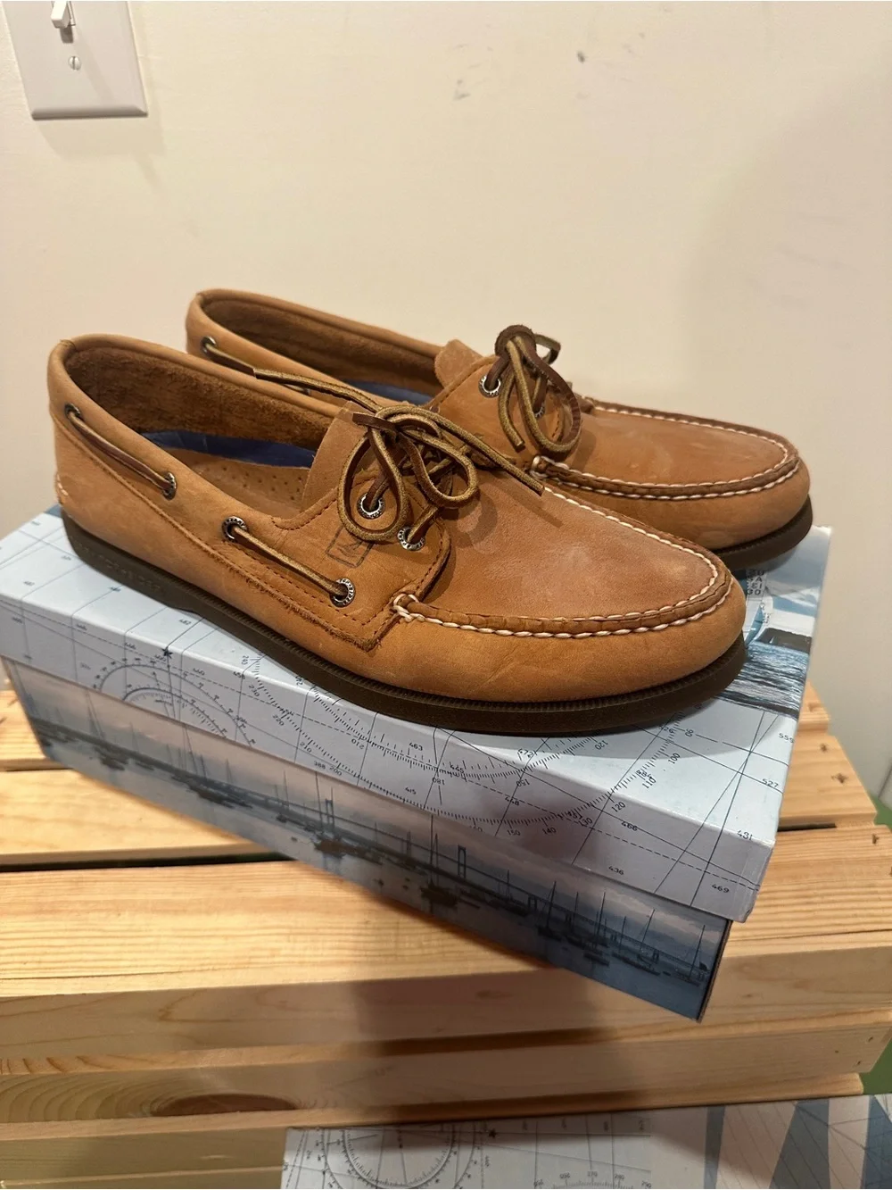 Sperry Men's A/O Sahara Sand/Tan Leather Moccasin Boat Shoes size 10